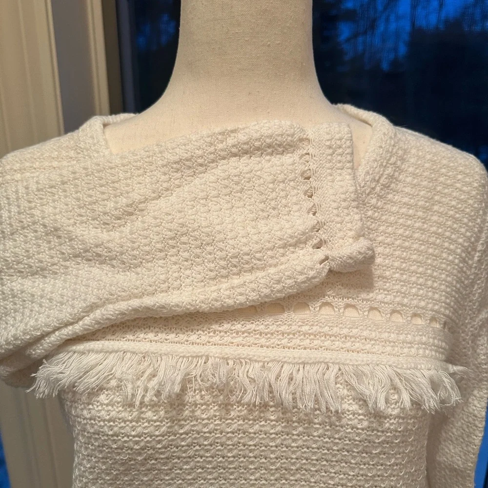 J Crew M Mercantile White Cut Out Sweater w/ Fringe In Excellent Condition! EUC - Picture 6 of 11